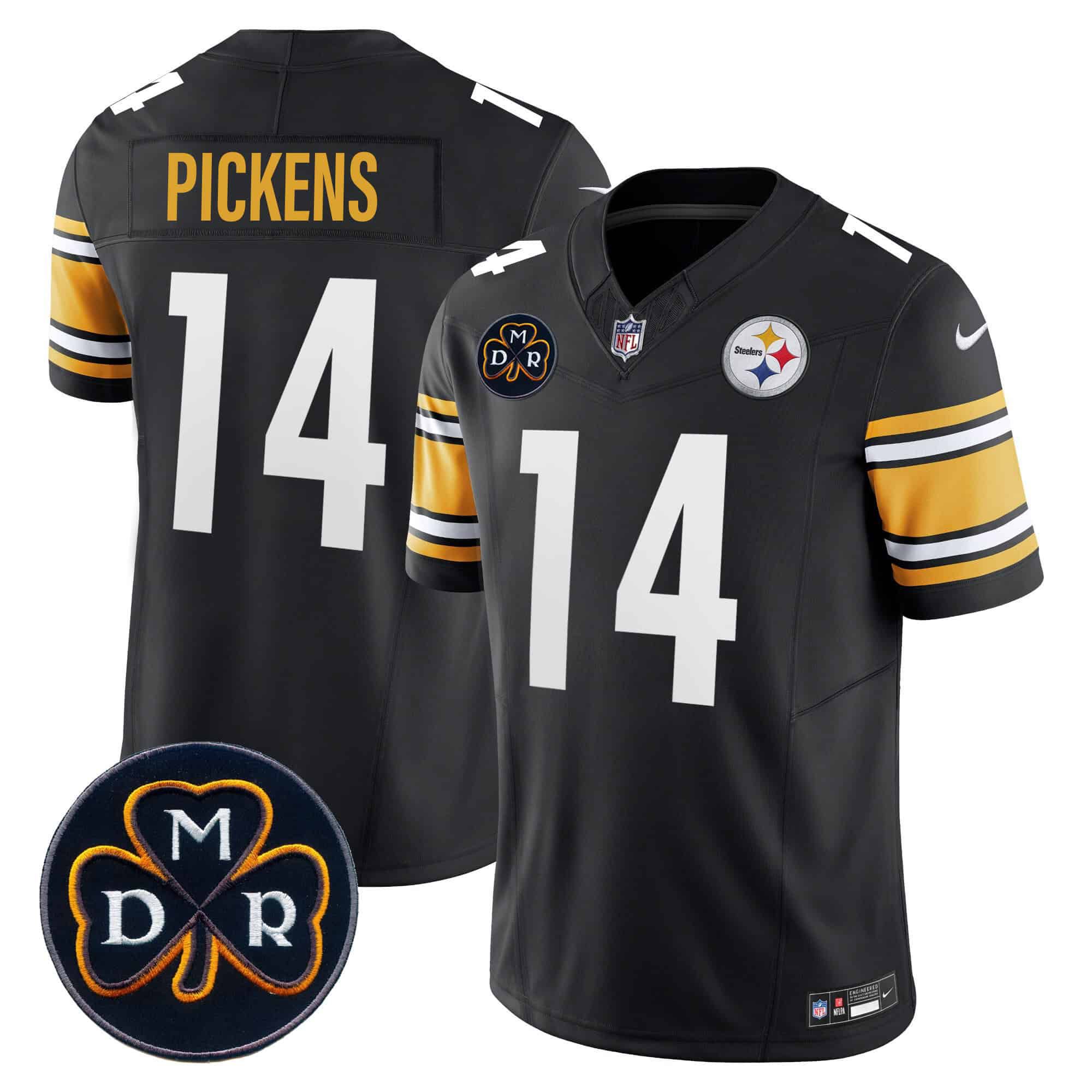 Men Pittsburgh Steelers #14 Pickens Black 2024 Nike DMR Patch Vapor Limited NFL Jersey style 3